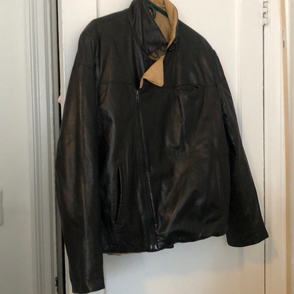 Black leather jacket: Rare Vintage Gandalf Reversible genuine black leather